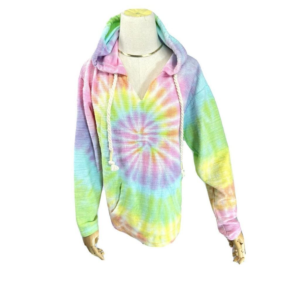 Dreamsicle Tie Dye Hoodie Womens‎ Size Medium Rope Textured Pastel Beach New